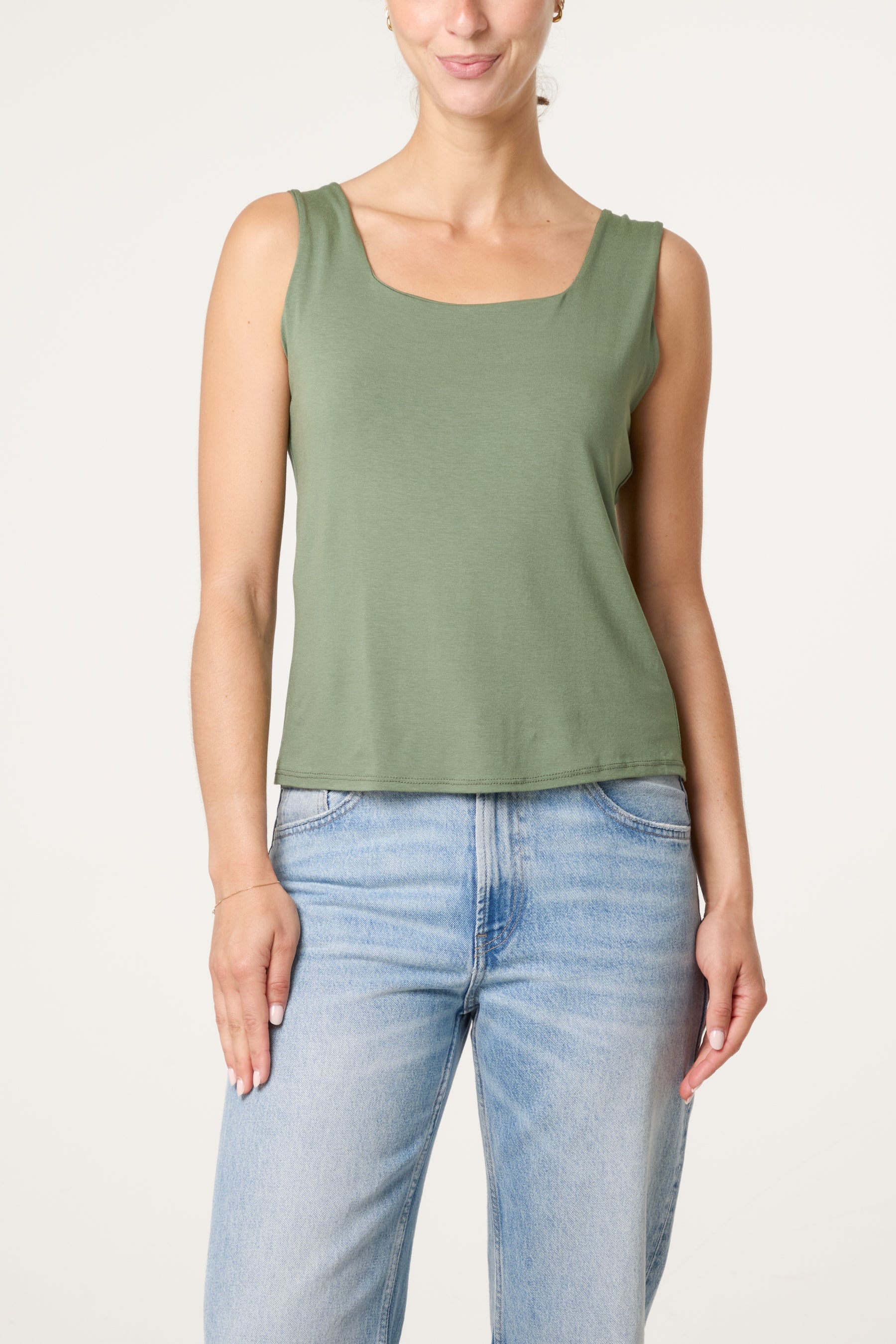 Square Neck Sleeveless Stretch T-Shirt