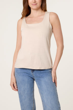 Square Neck Sleeveless Stretch T-Shirt