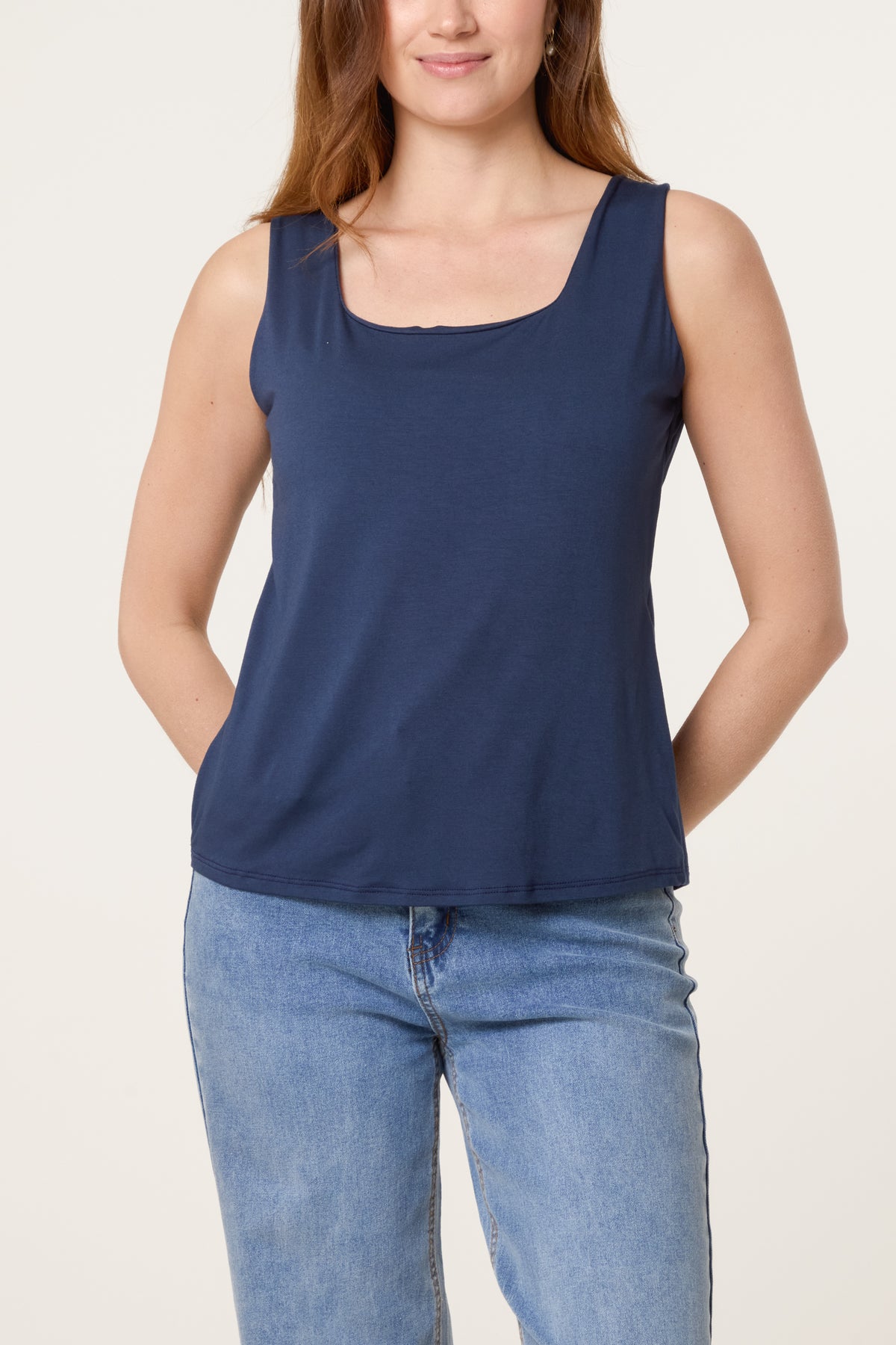 Square Neck Sleeveless Stretch T-Shirt