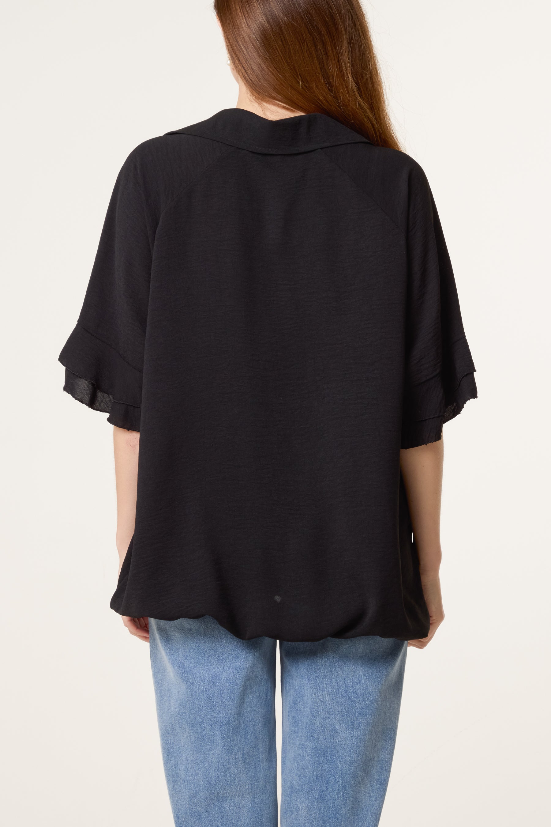 Double Frill Sleeve Bubble Hem Blouse
