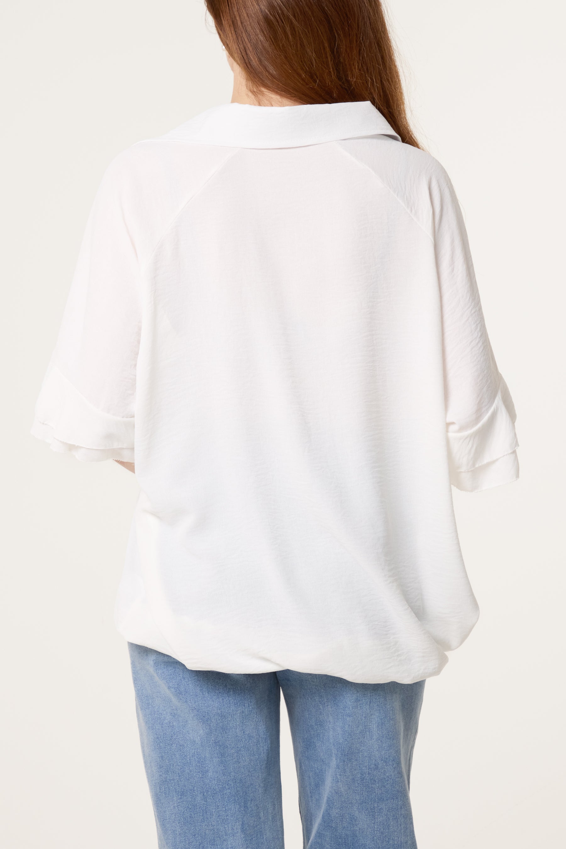 Double Frill Sleeve Bubble Hem Blouse
