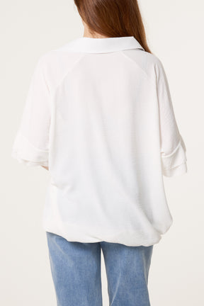Double Frill Sleeve Bubble Hem Blouse