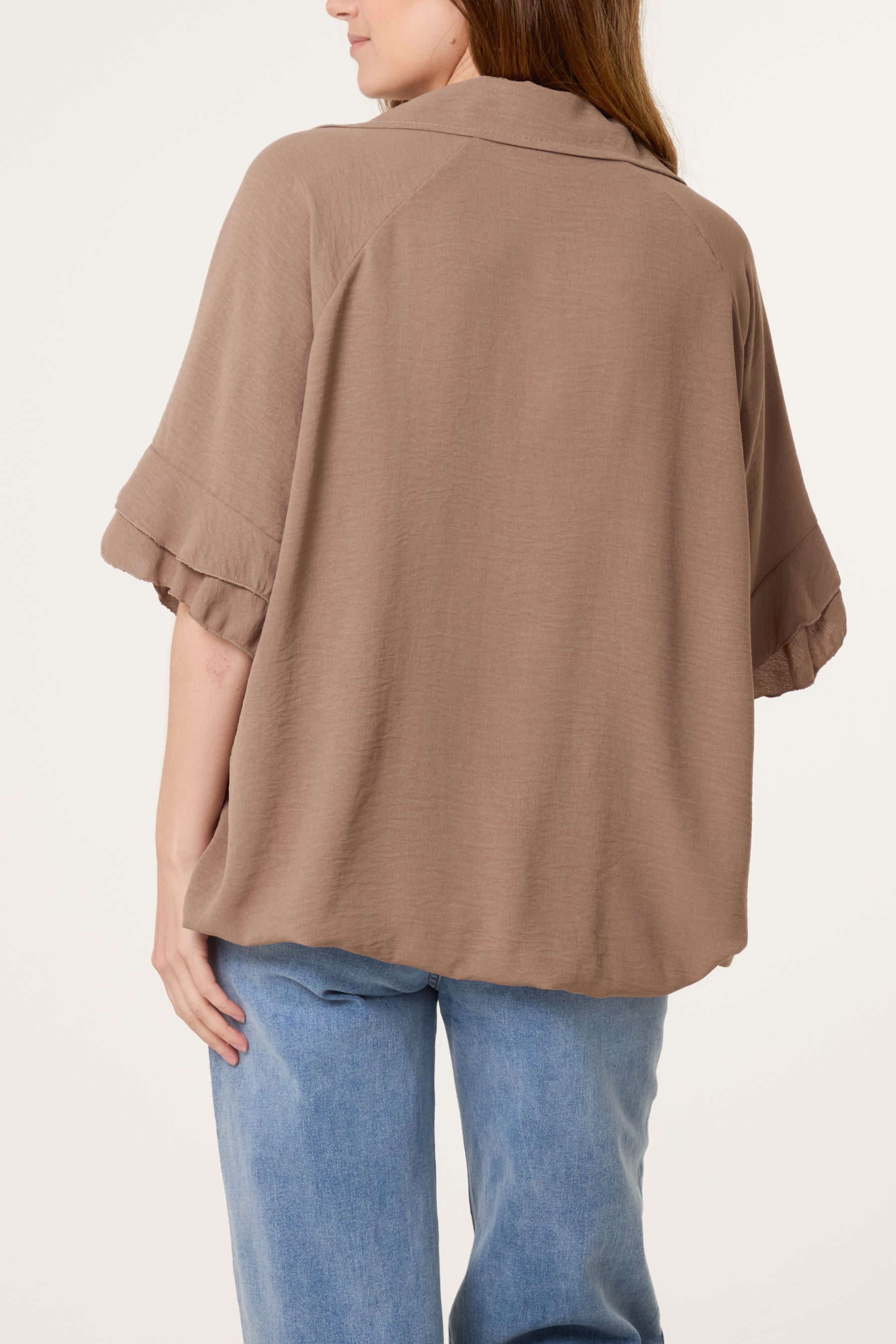 Double Frill Sleeve Bubble Hem Blouse