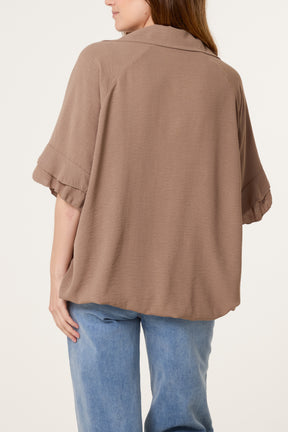 Double Frill Sleeve Bubble Hem Blouse