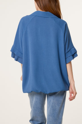 Double Frill Sleeve Bubble Hem Blouse