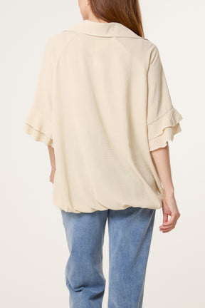 Double Frill Sleeve Bubble Hem Blouse