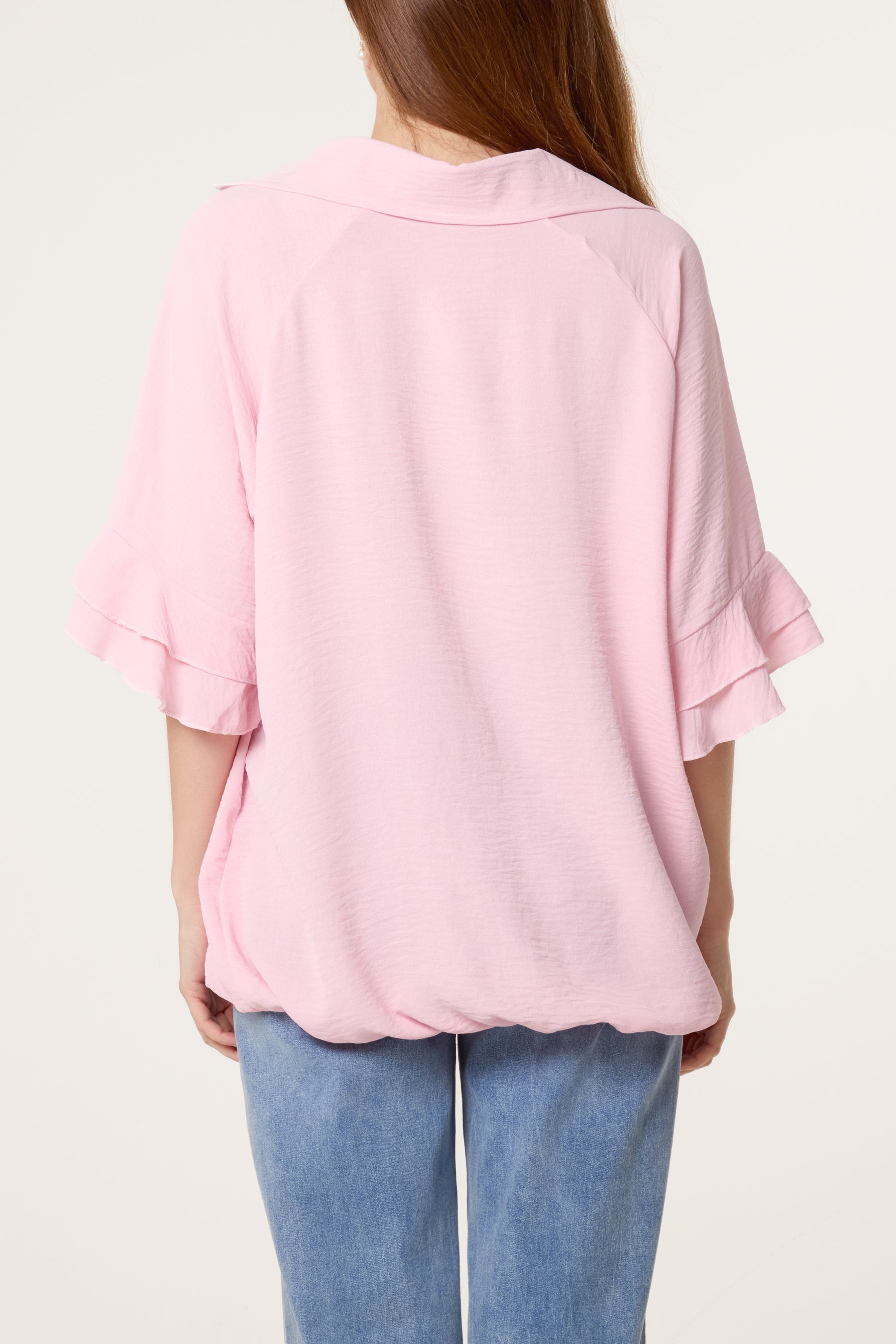 Double Frill Sleeve Bubble Hem Blouse