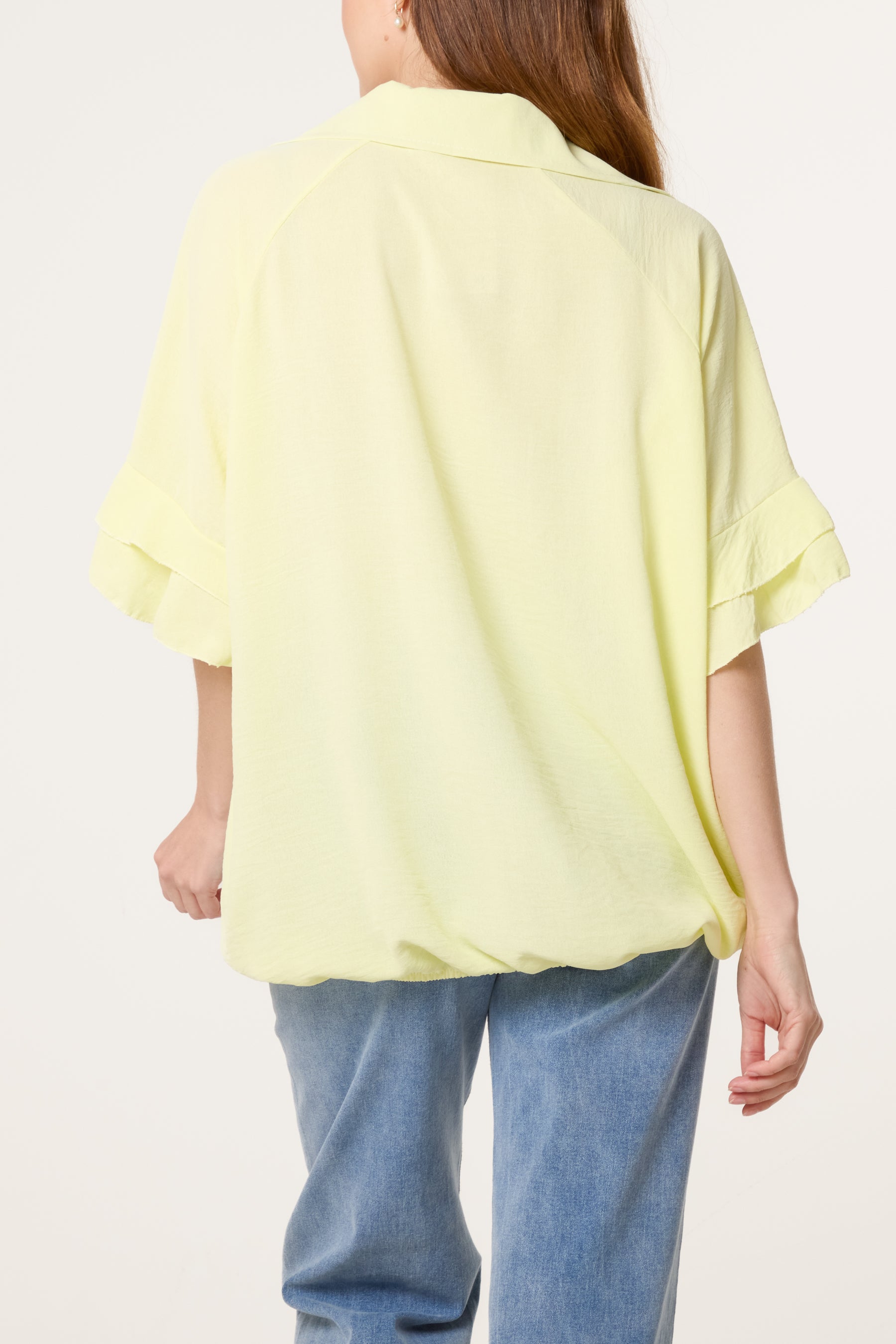 Double Frill Sleeve Bubble Hem Blouse