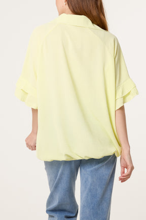 Double Frill Sleeve Bubble Hem Blouse