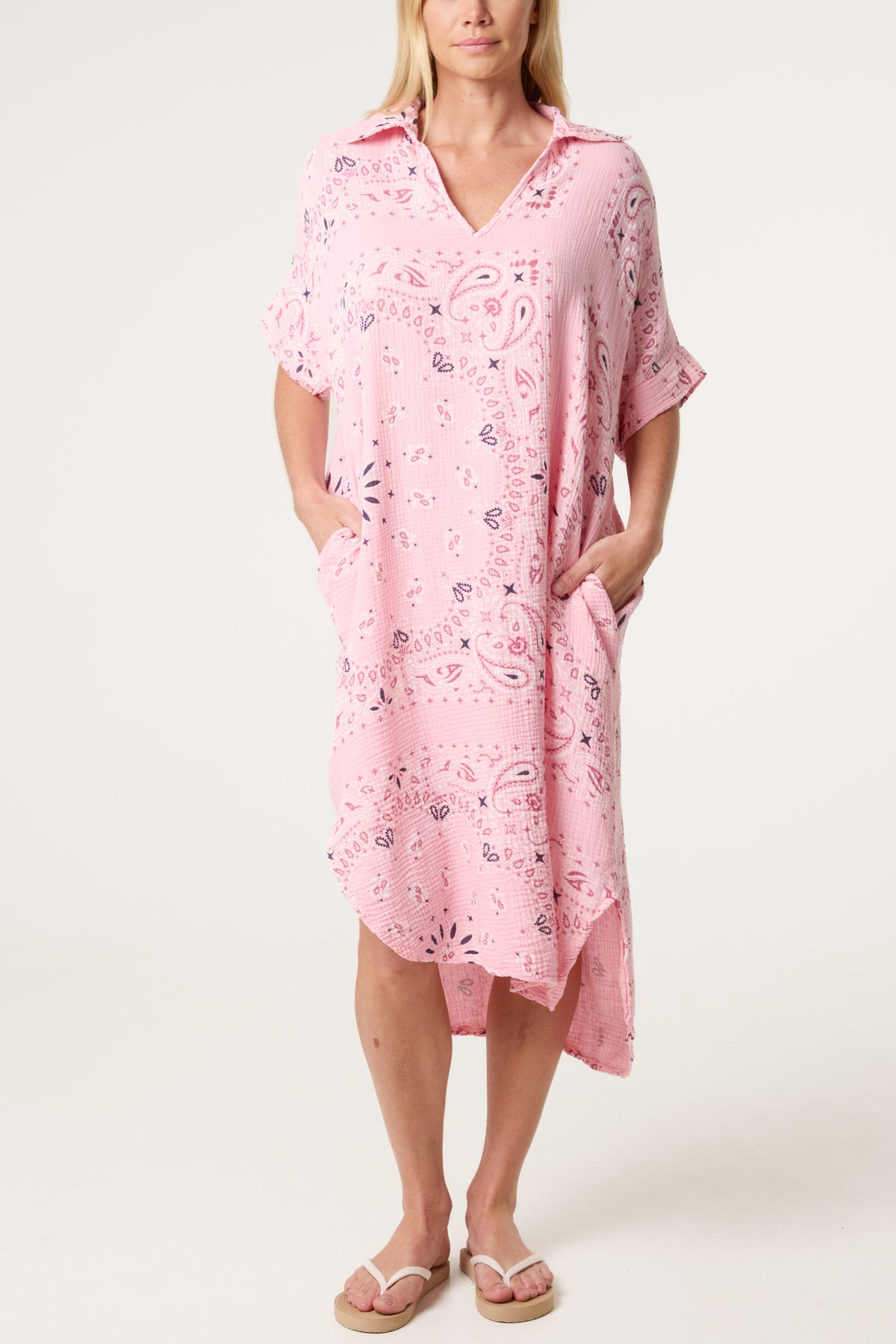 Bandana Print Collar Cotton Dress