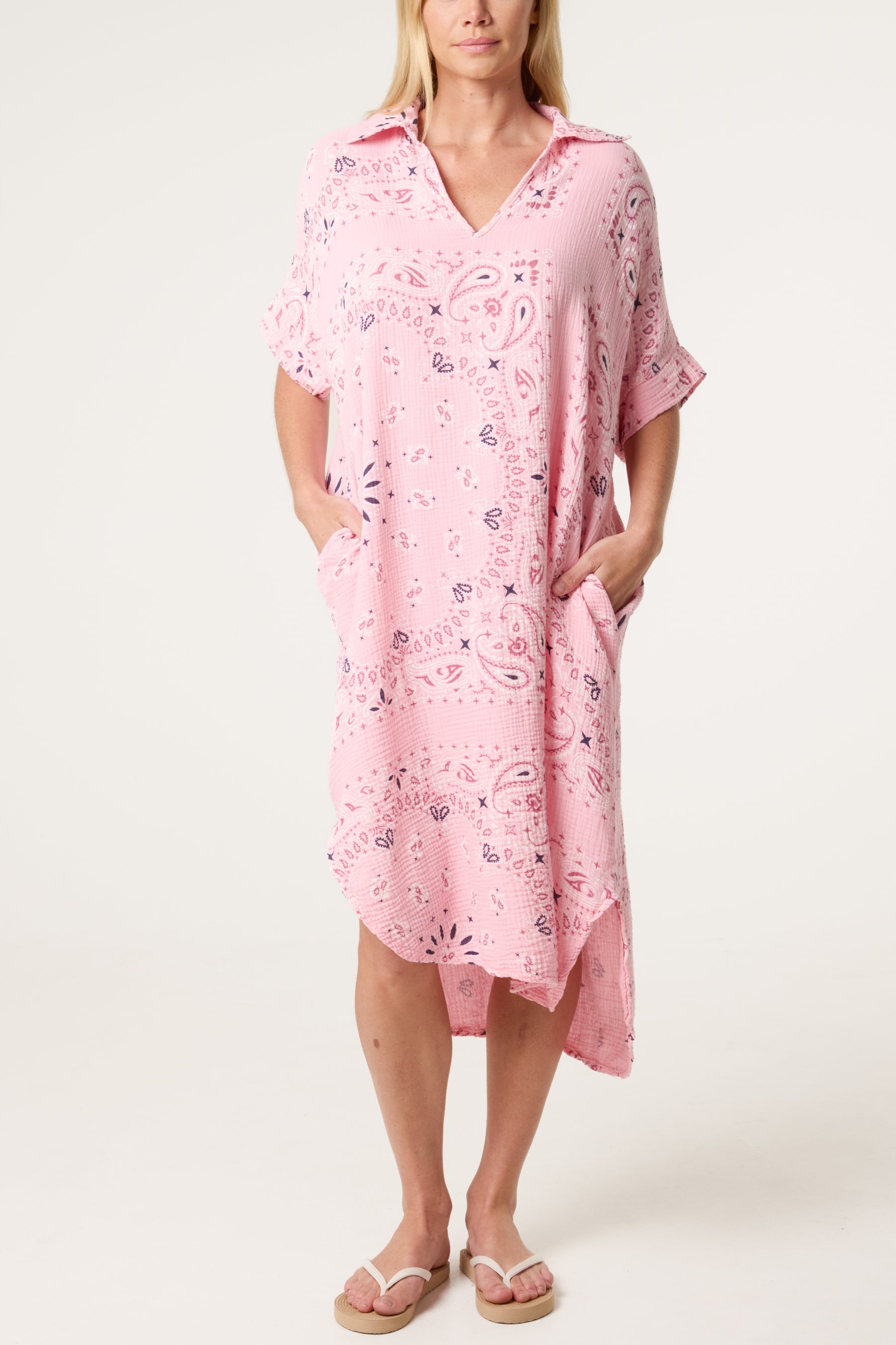 Bandana Print Collar Cotton Dress