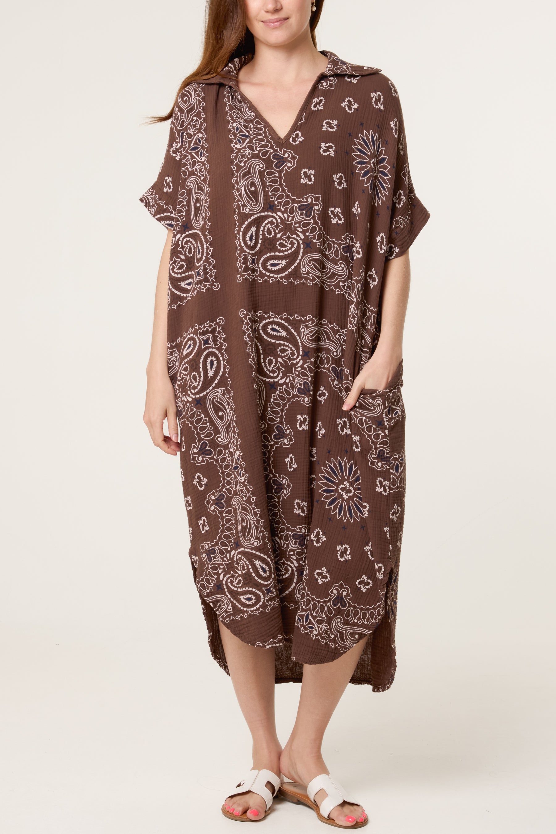 Bandana Print Collar Cotton Dress