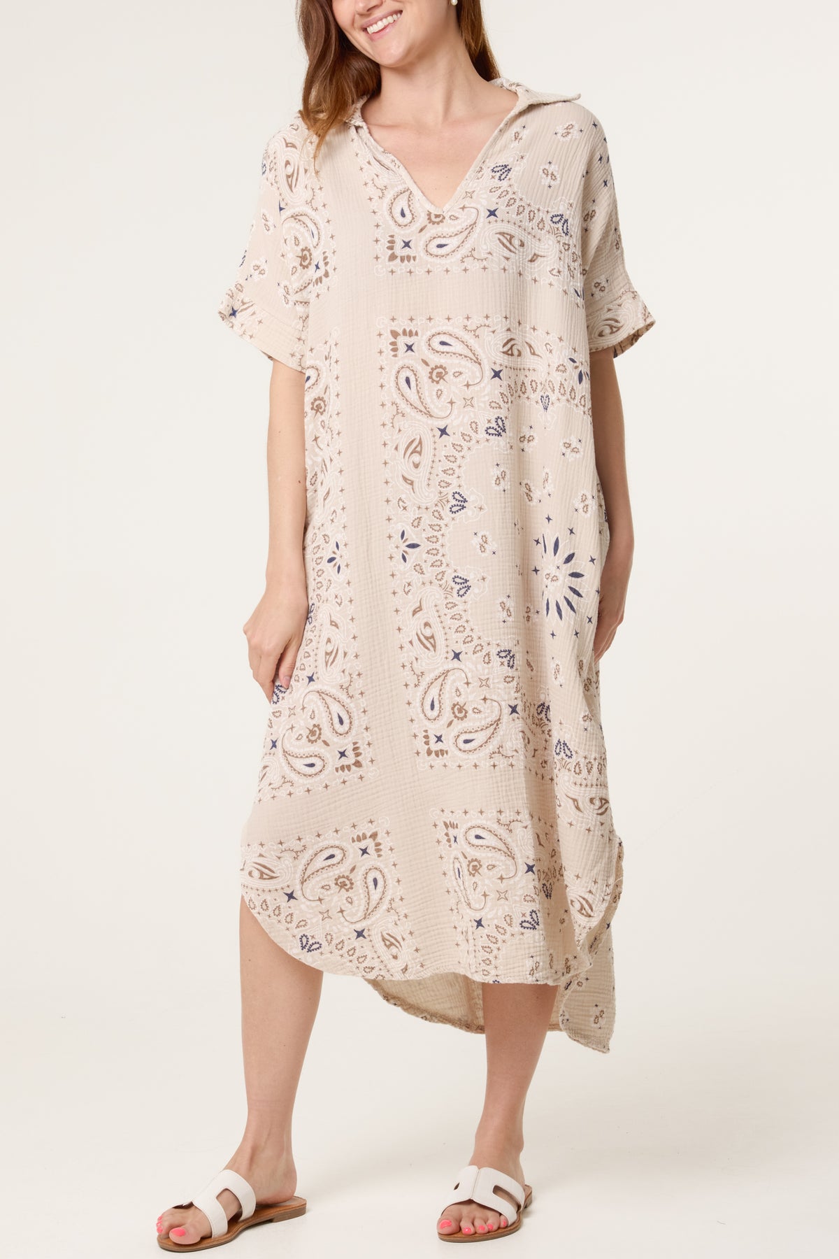 Bandana Print Collar Cotton Dress