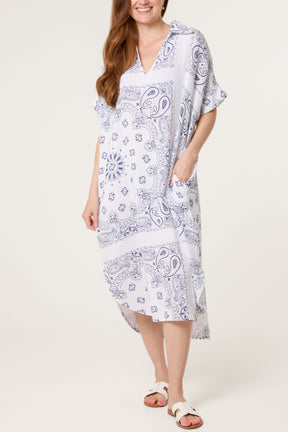 Bandana Print Collar Cotton Dress