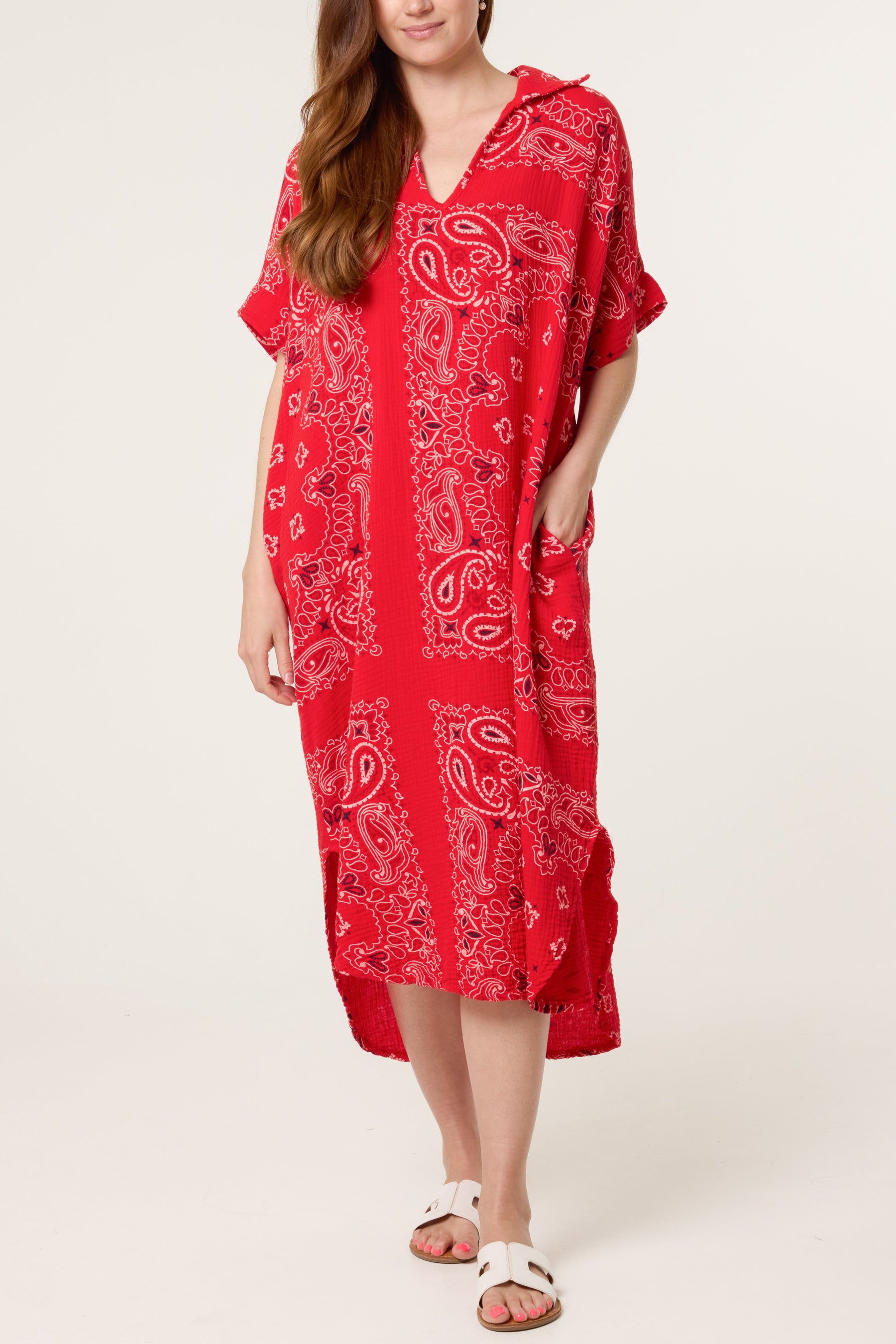 Bandana Print Collar Cotton Dress