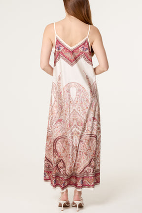 Paisley Satin Cami Maxi Dress