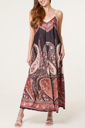 Paisley Satin Cami Maxi Dress