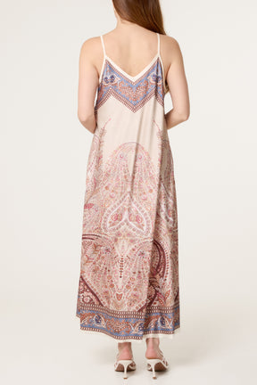 Paisley Satin Cami Maxi Dress