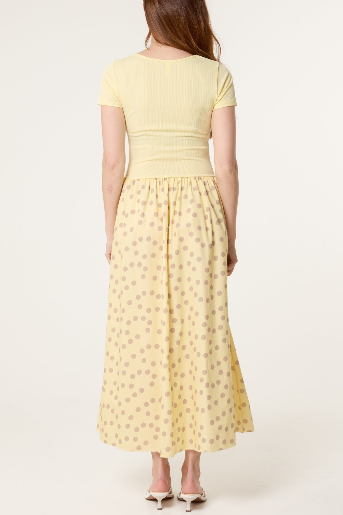 Ribbed Top Polka Dot Combined Dress