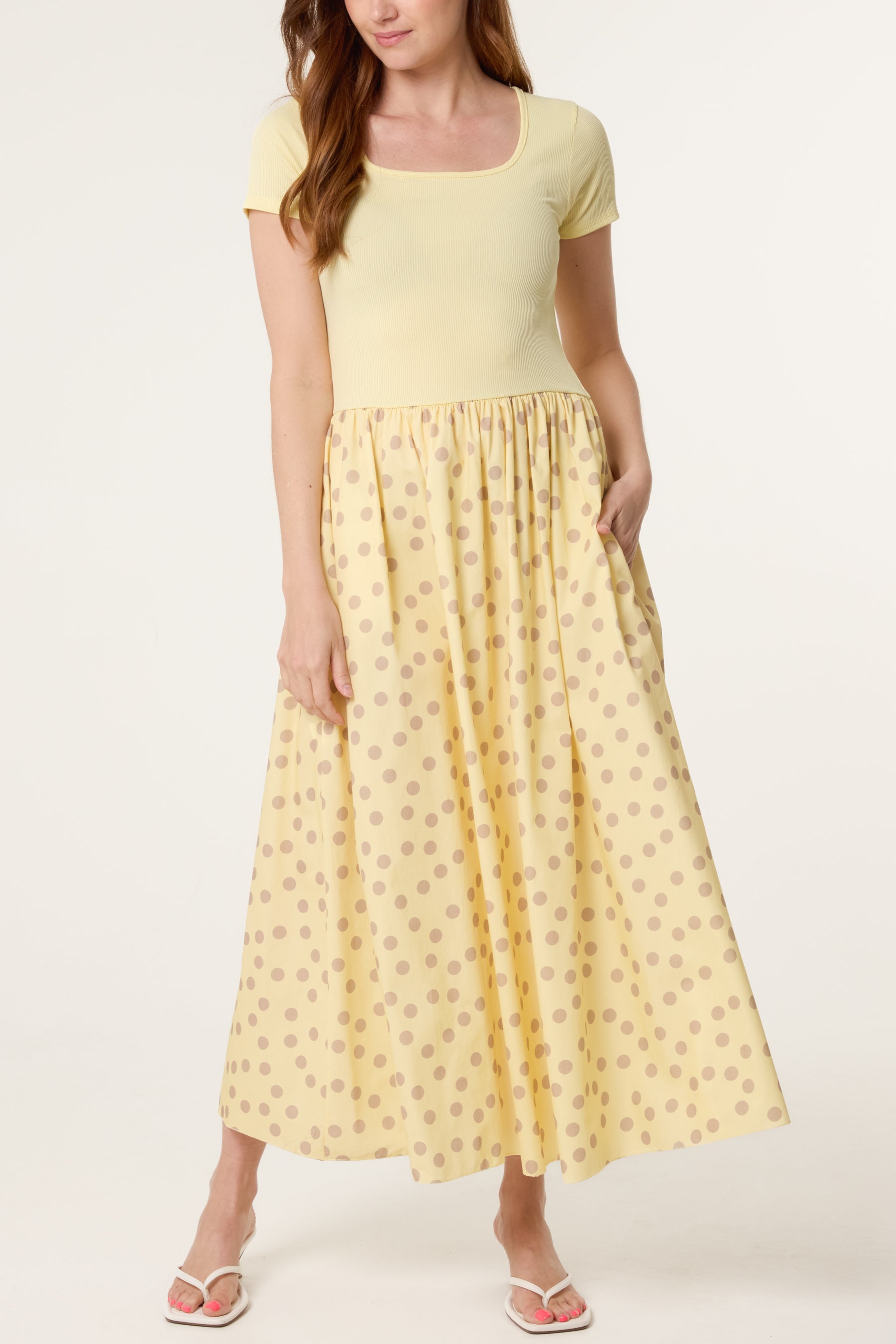 Ribbed Top Polka Dot Combined Dress