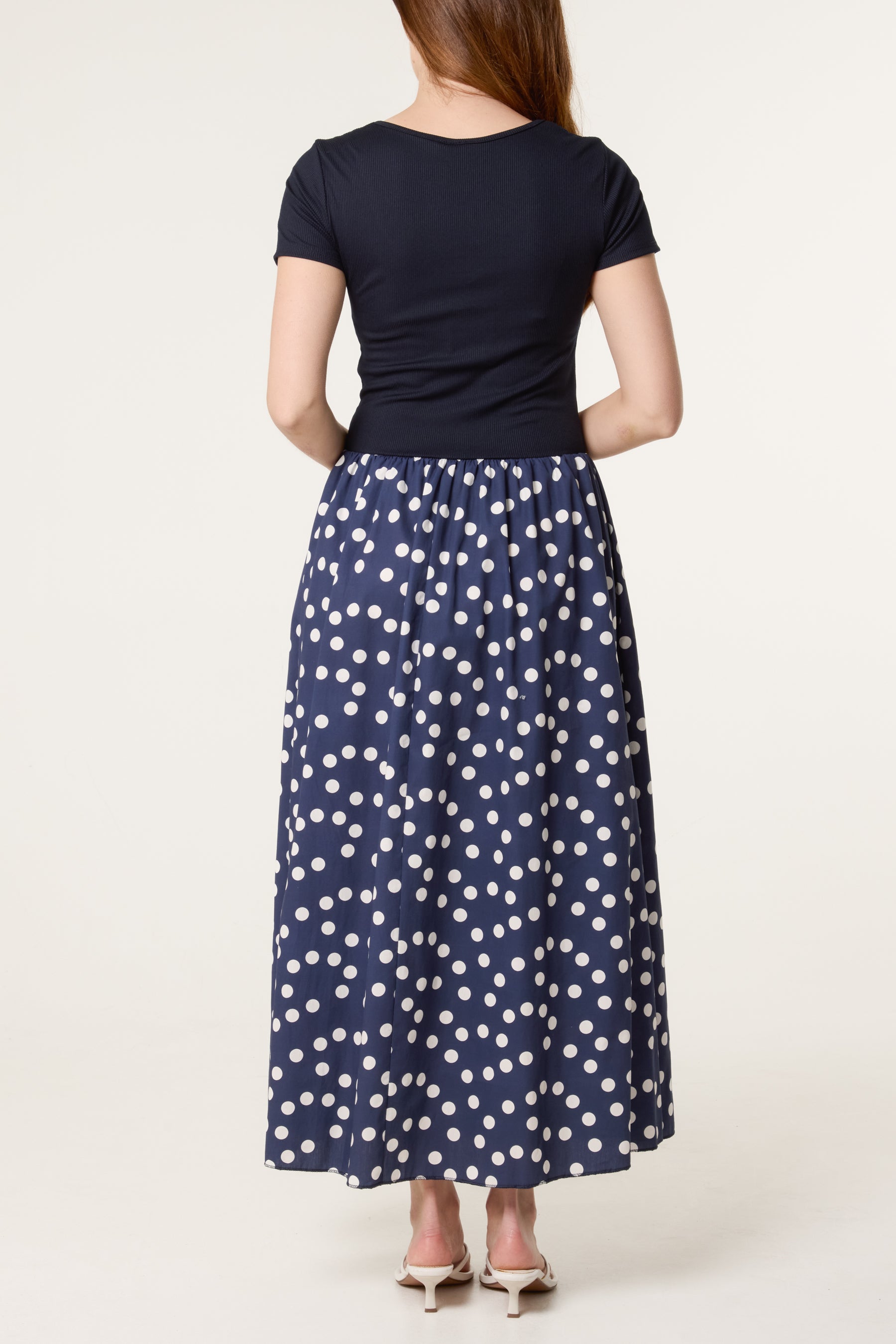 Ribbed Top Polka Dot Combined Dress