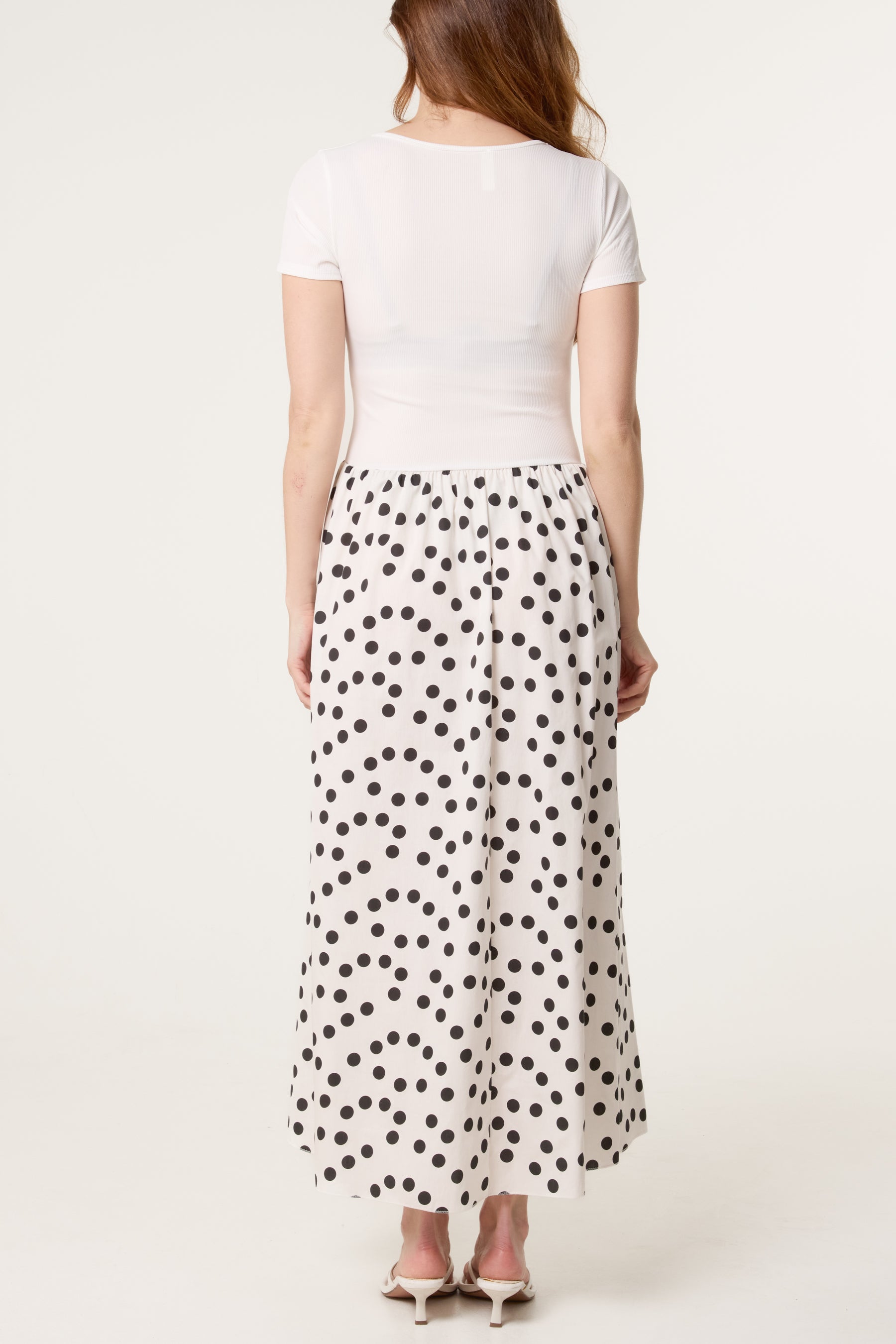 Ribbed Top Polka Dot Combined Dress