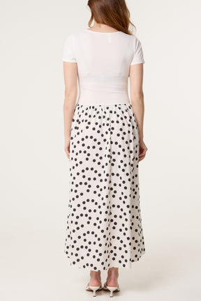Ribbed Top Polka Dot Combined Dress
