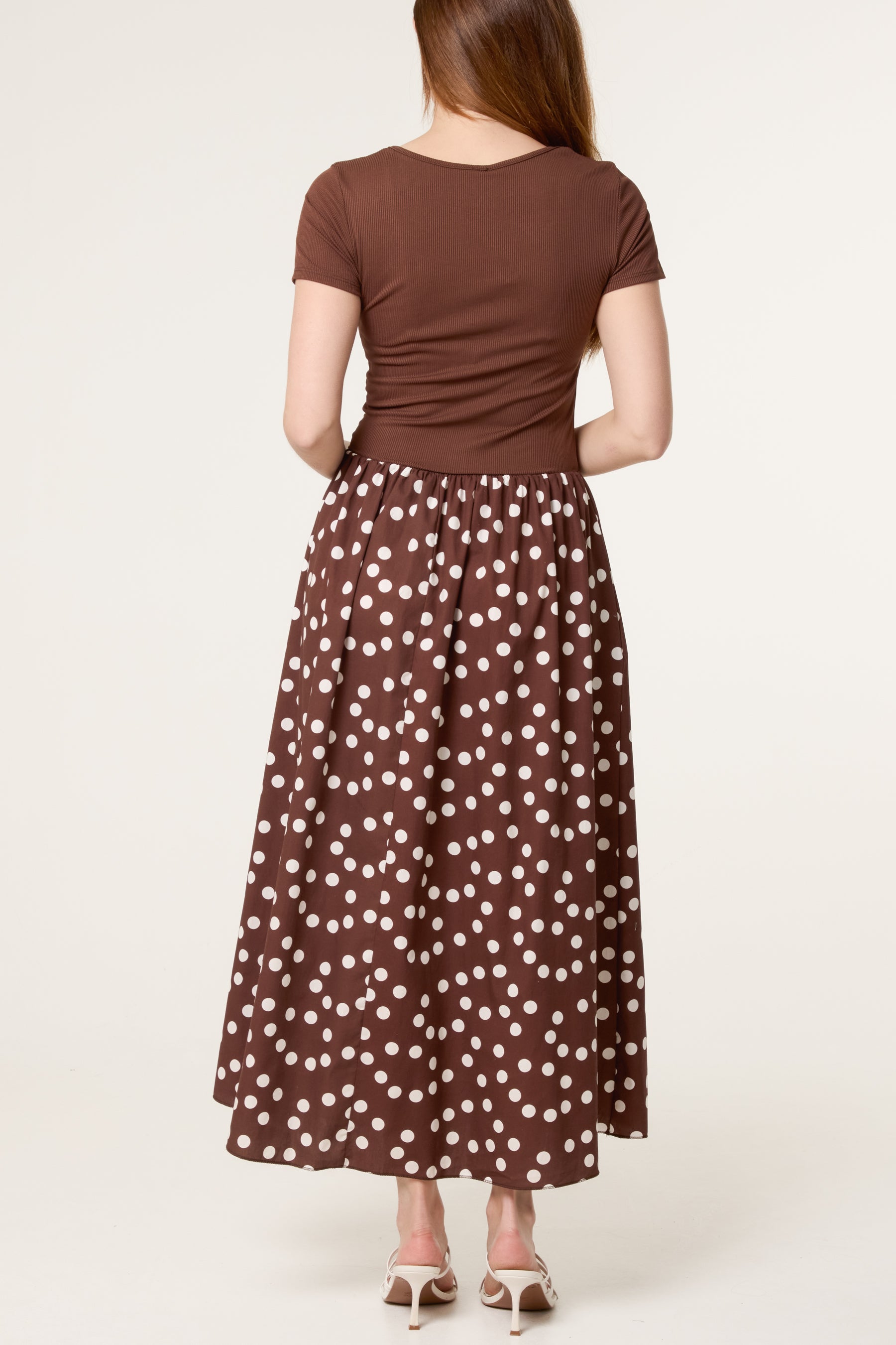 Ribbed Top Polka Dot Combined Dress