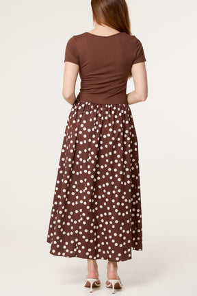 Ribbed Top Polka Dot Combined Dress