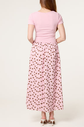 Ribbed Top Polka Dot Combined Dress