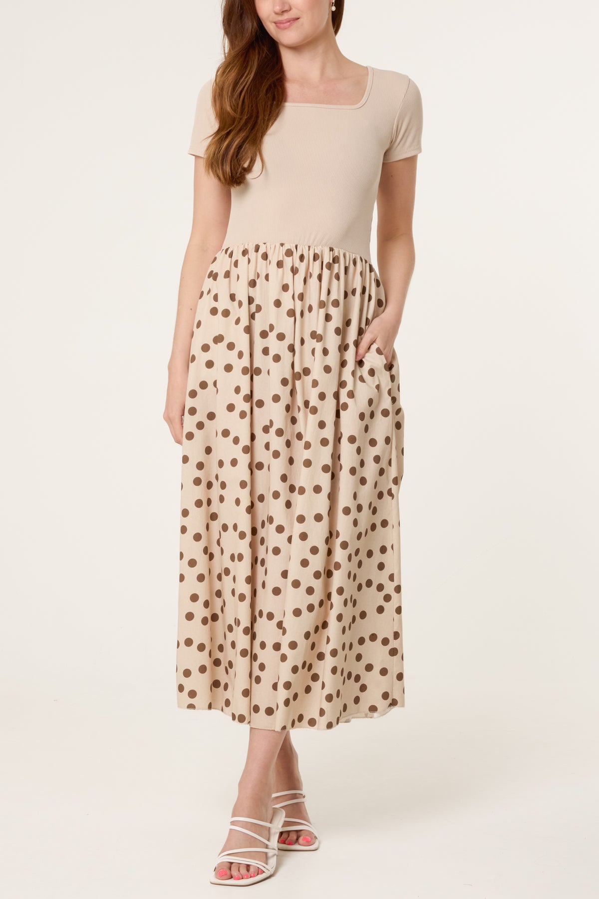 Ribbed Top Polka Dot Combined Dress