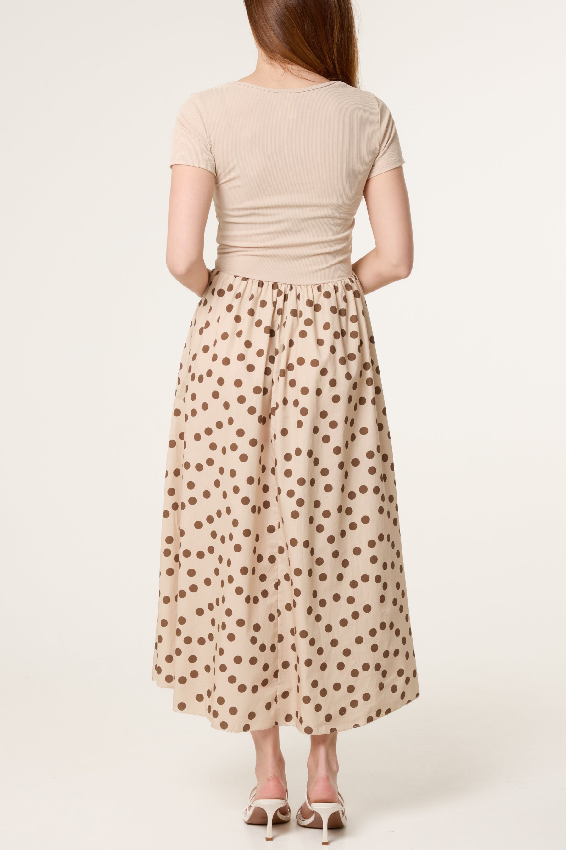 Ribbed Top Polka Dot Combined Dress