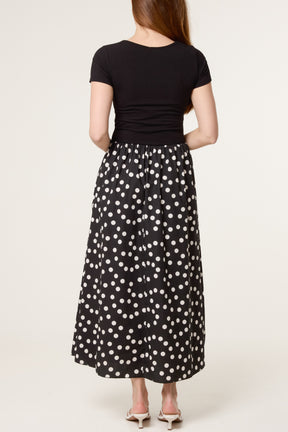 Ribbed Top Polka Dot Combined Dress