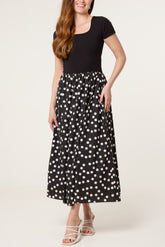 Ribbed Top Polka Dot Combined Dress