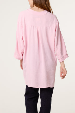 Grandad Collar 3/4 Sleeve Blouse