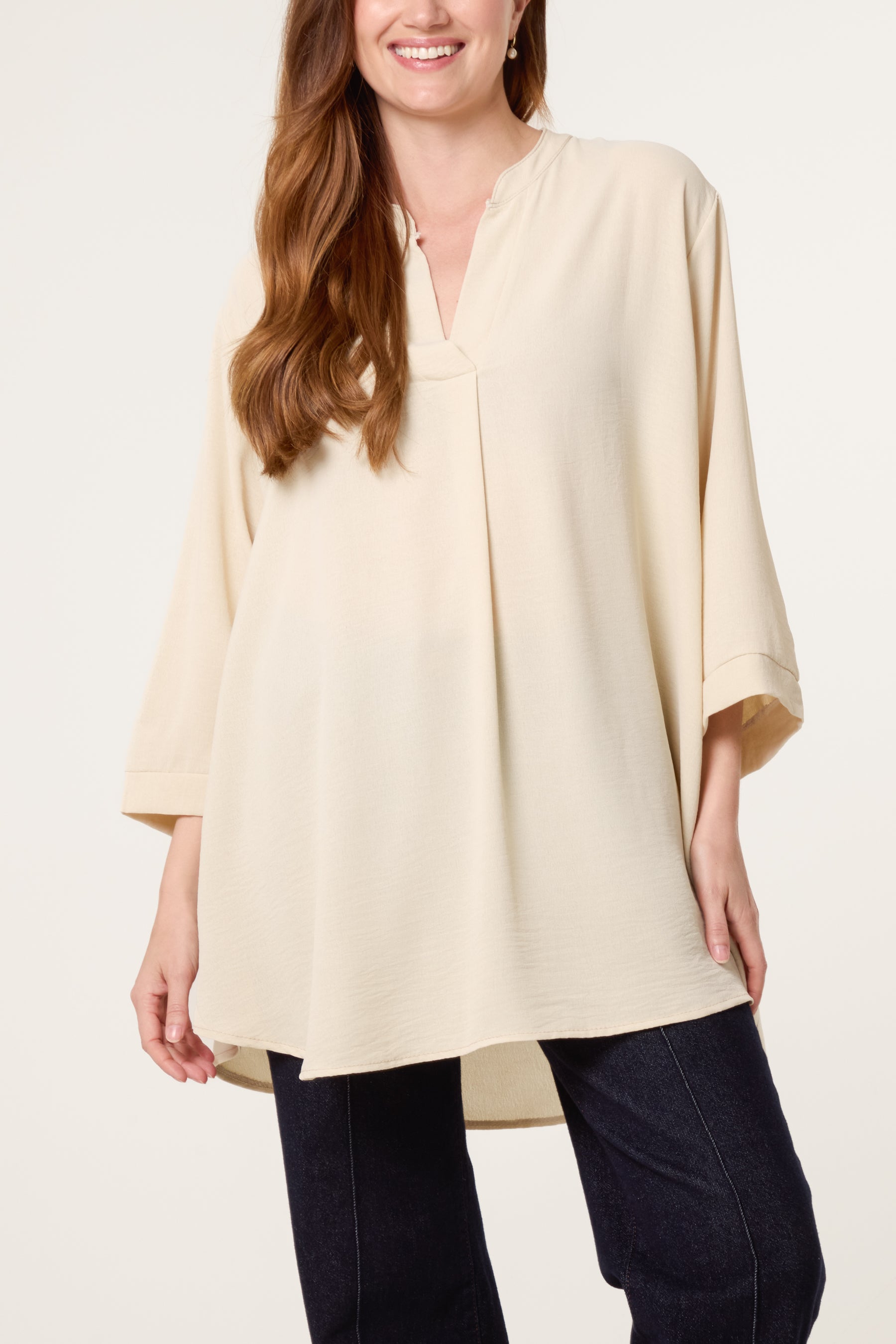Grandad Collar 3/4 Sleeve Blouse