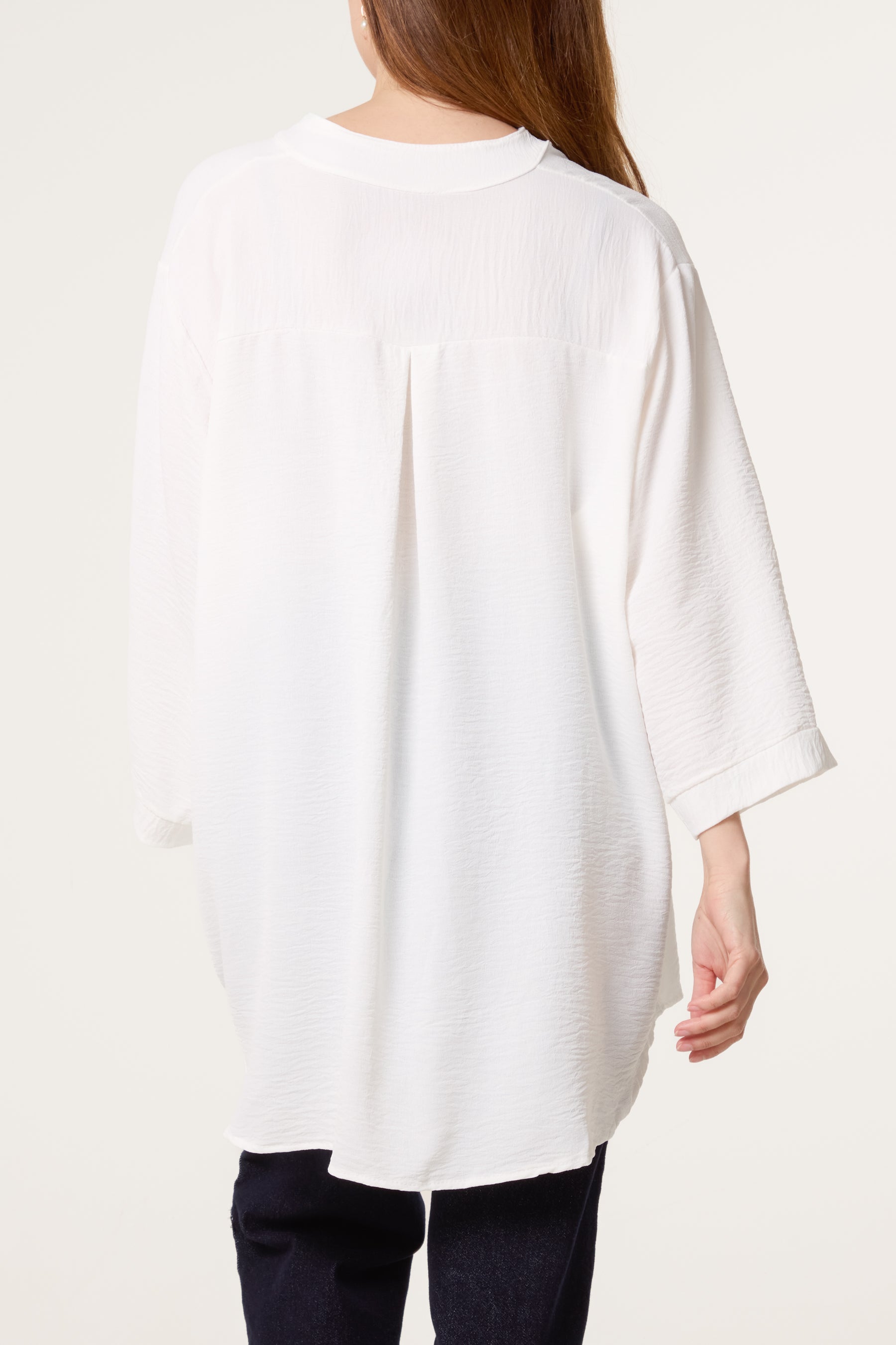 Grandad Collar 3/4 Sleeve Blouse