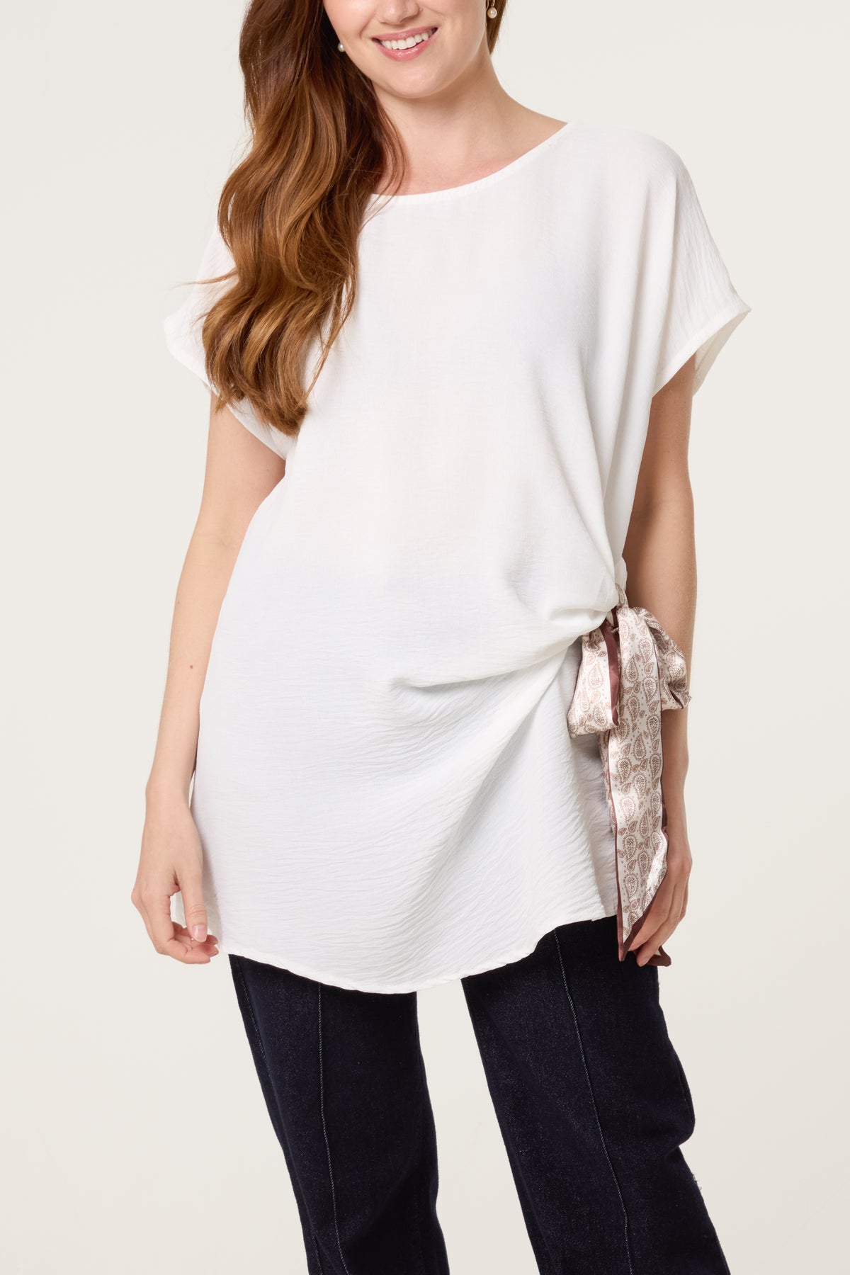 Scarf Side Detail Short Sleeve Top