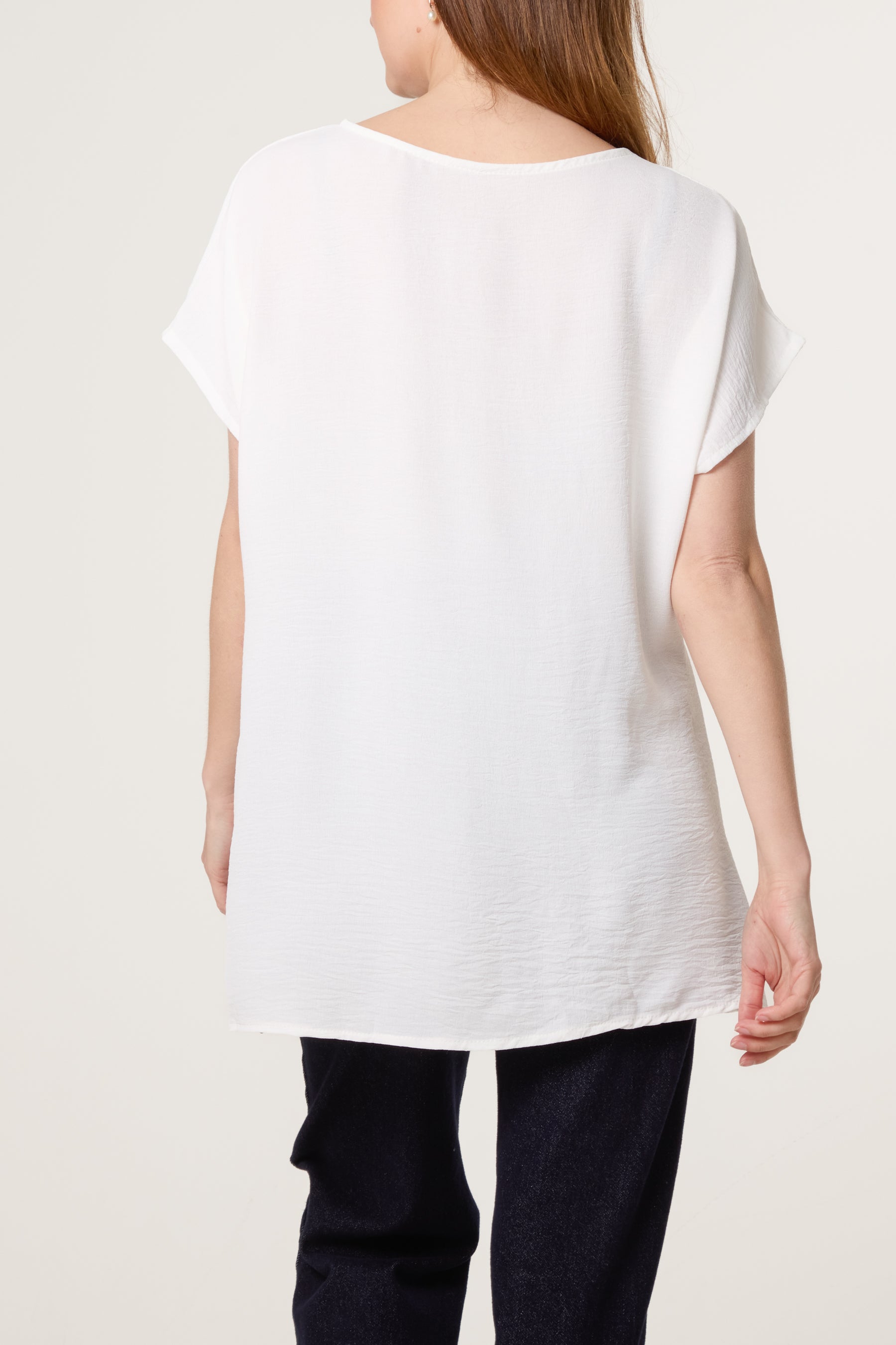 Scarf Side Detail Short Sleeve Top