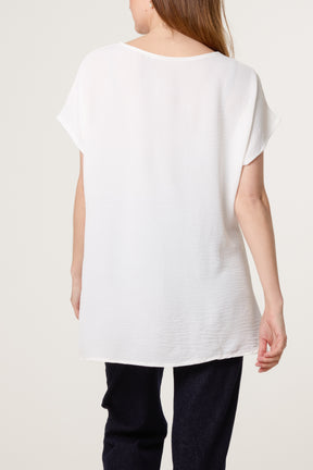 Scarf Side Detail Short Sleeve Top