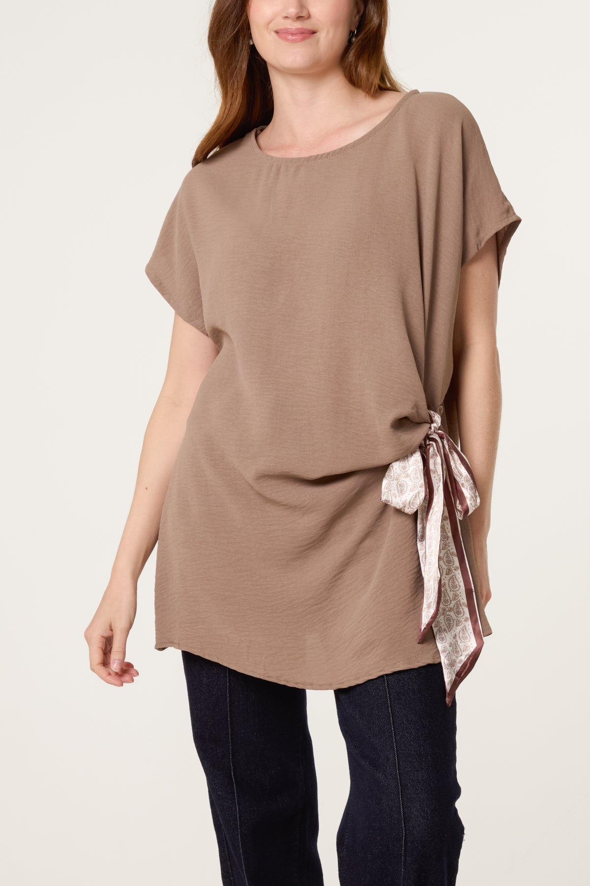 Scarf Side Detail Short Sleeve Top
