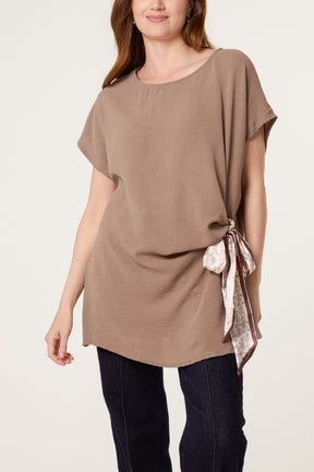 Scarf Side Detail Short Sleeve Top