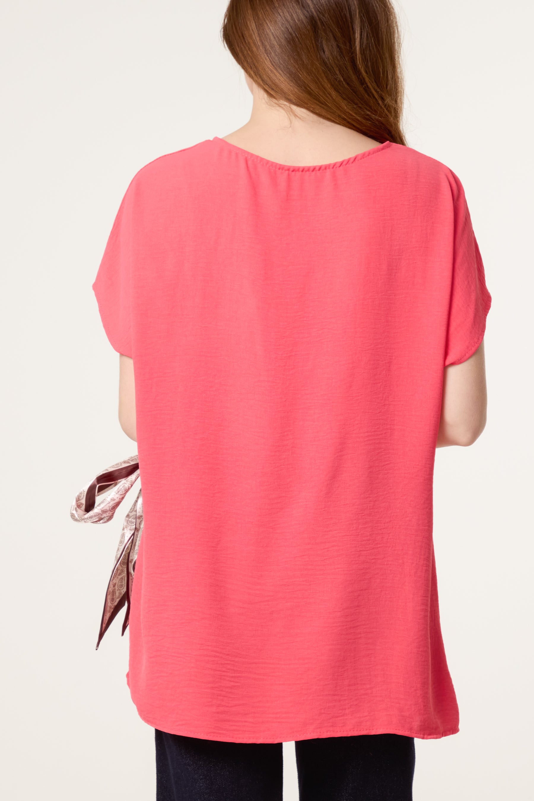 Scarf Side Detail Short Sleeve Top
