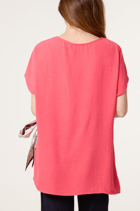 Scarf Side Detail Short Sleeve Top