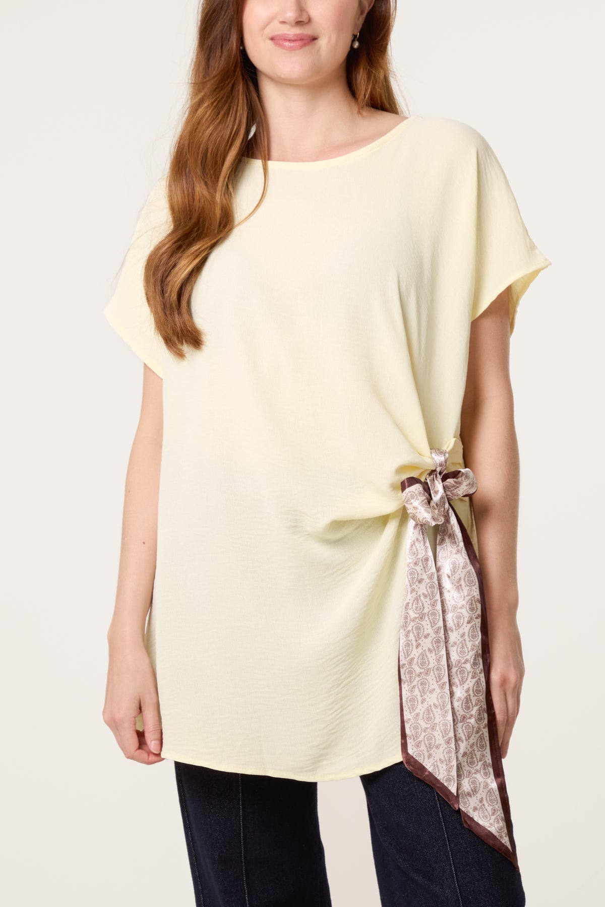 Scarf Side Detail Short Sleeve Top