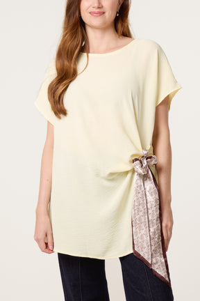 Scarf Side Detail Short Sleeve Top