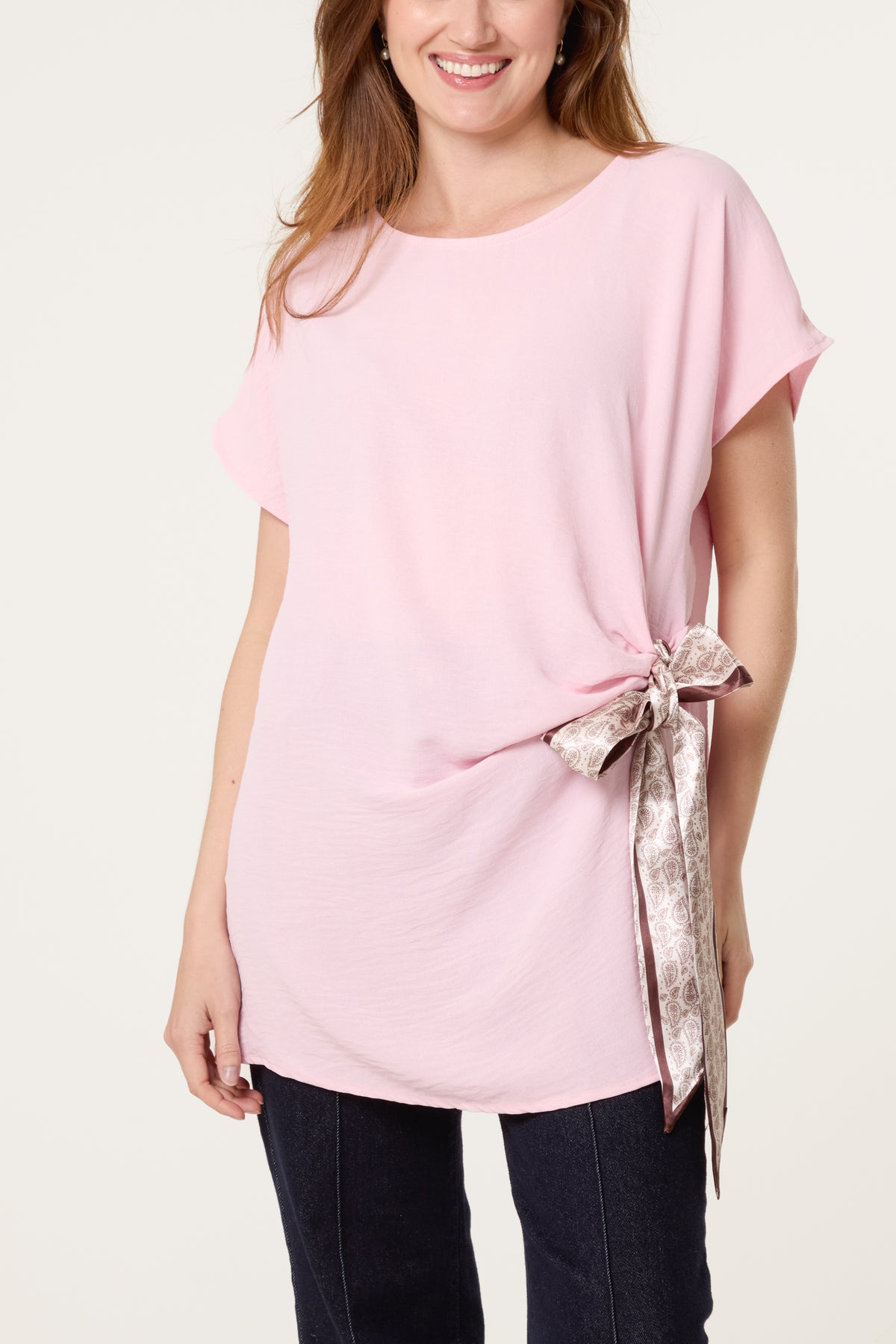 Scarf Side Detail Short Sleeve Top