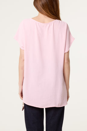Scarf Side Detail Short Sleeve Top