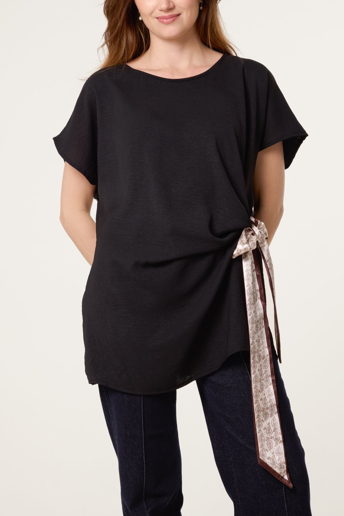 Scarf Side Detail Short Sleeve Top