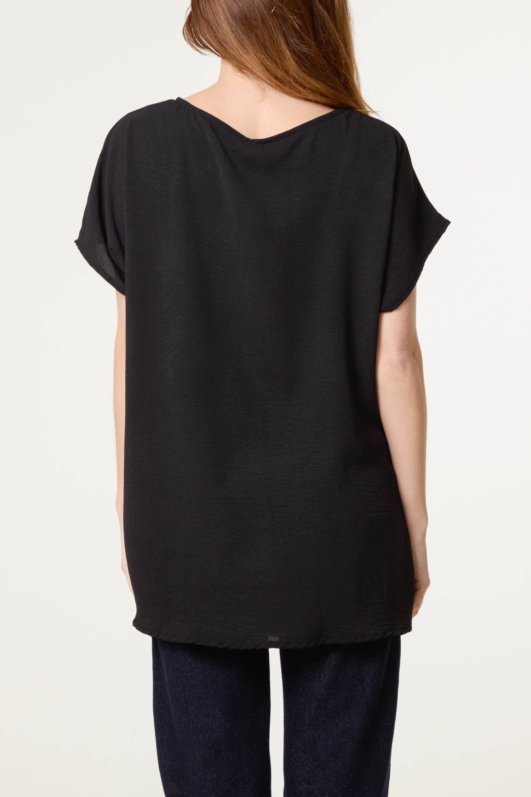 Scarf Side Detail Short Sleeve Top
